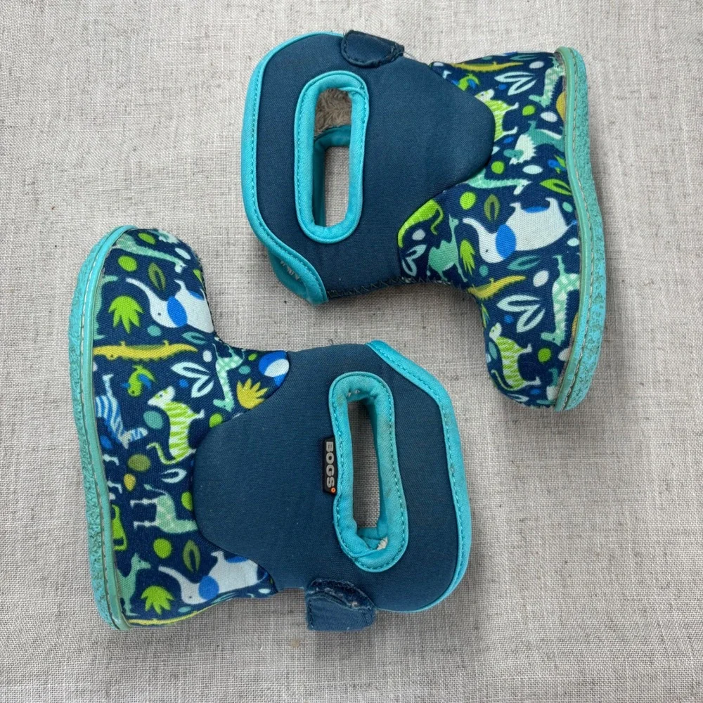 Bogs Baby Boots Safari Animal Print Blue Green Insulated Waterproof Boots Size 5